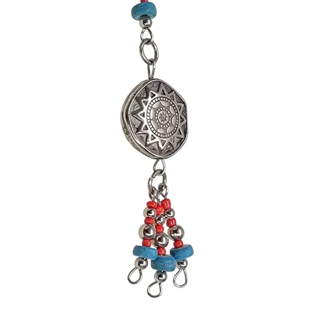 Vintage Southwestern Beaded Hair Clip Barrette Dangle Chain Sunburst Charm